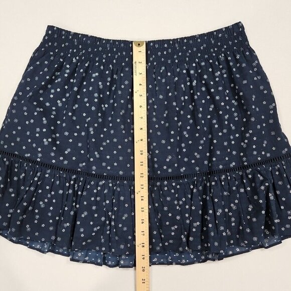 Madewell Womens Smock Waist Ruffle‎ Mini Skirt Size XL Navy Blue Floral Pull On - Picture 8 of 9